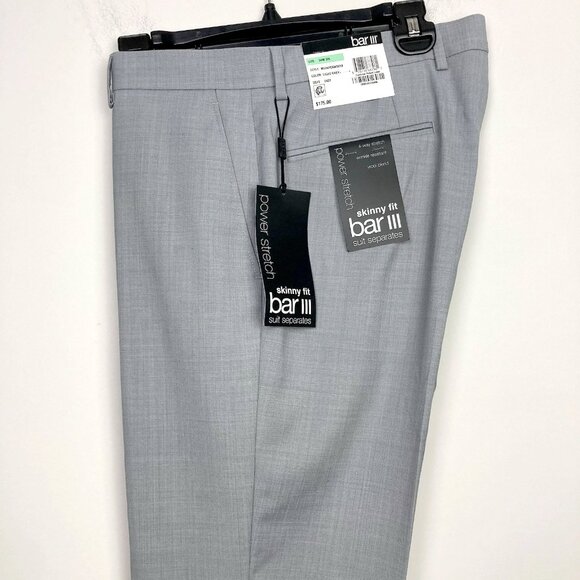 Bar III Mens Skinny-Fit Sharkskin Suit Pants Light Grey 34Wx34L E101486 - Picture 1 of 8